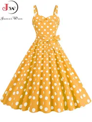 Polka Dot Party Dress Elegant Women Summer Puff Sleeve Square Collar Elastic Waist Vintage Midi Sundress Casual Beach