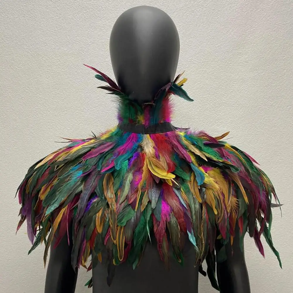 Colorful Feather Shawl Soft Feather Shrug Shawl for Cosplay Stage Performance Adjustable Collar Cape for Dancer Costume Party