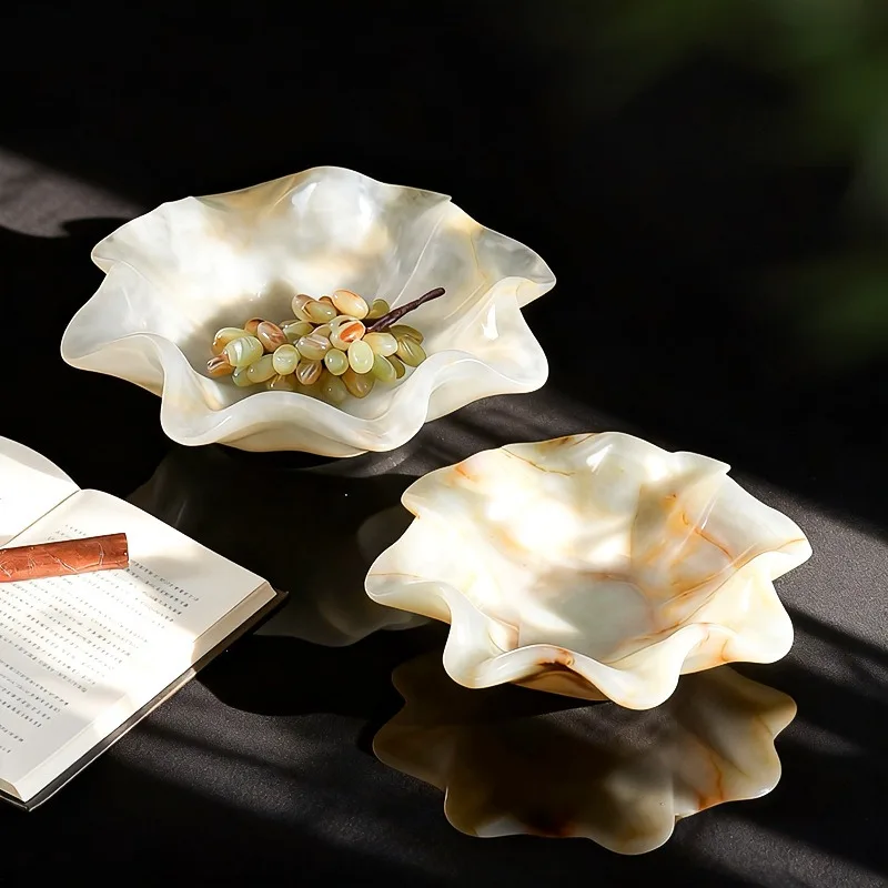 Unique Jade Fruit Bowl Pretty Creative Decorative Table Center Plates Medieval Aesthetic Storage Tray Accessories for Home Decor
