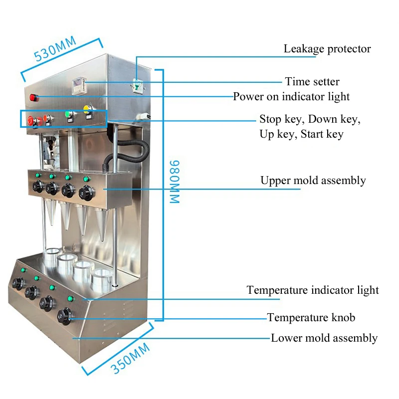 4 Cones Pizza Cone Maker Making Machine With Oven Showcase Optional