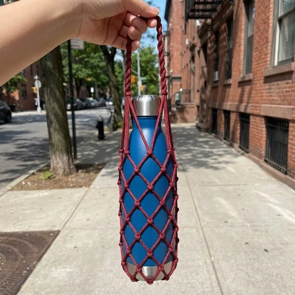 Portable Handheld Water Cup Mesh Bag Eco-Friendly Cotton Rope Insulated Woven Mesh Cover Lightweight Water Bottle Bag Outdoor