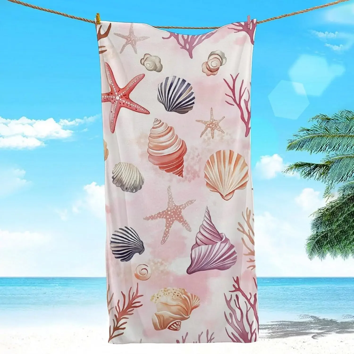 Tropical Beach Towel Set Ocean Starfish Seashell Print Bath Towel Mat Spa Resort Coastal Decoration Summer Vacation Gift