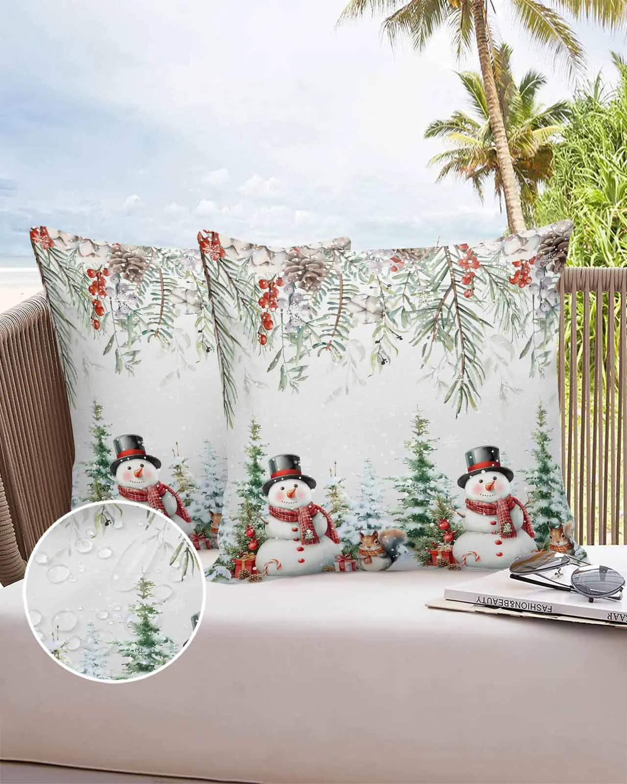 2/4PCS Christmas Berry Pine Snowman Tree Squirrel Decorative Sofa Throw Pillow Cover Case Garden Patio Cushion Covers