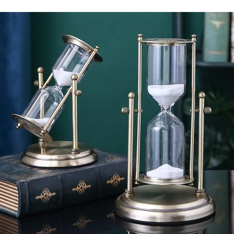Metal Rotating Hourglass Timer Bookcase Office Decoration Exquisite Crafts Countertop Furnishing