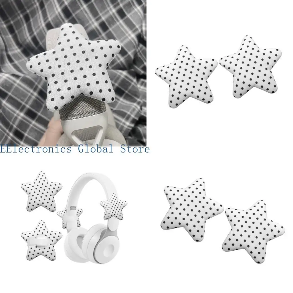 462B Trendy Black White Dotted Star Earpad Cover Decoration For Music Lovers
