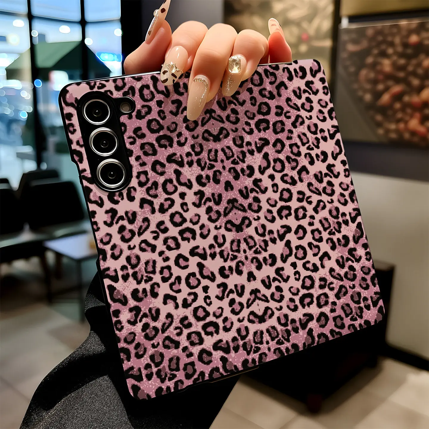 

Luxury Fashion Full Protective Pink Leopard Print Pattern Leather Phone Case Cover For Samsung Galaxy Z Fold 7 6 5 4 zfold7 5G