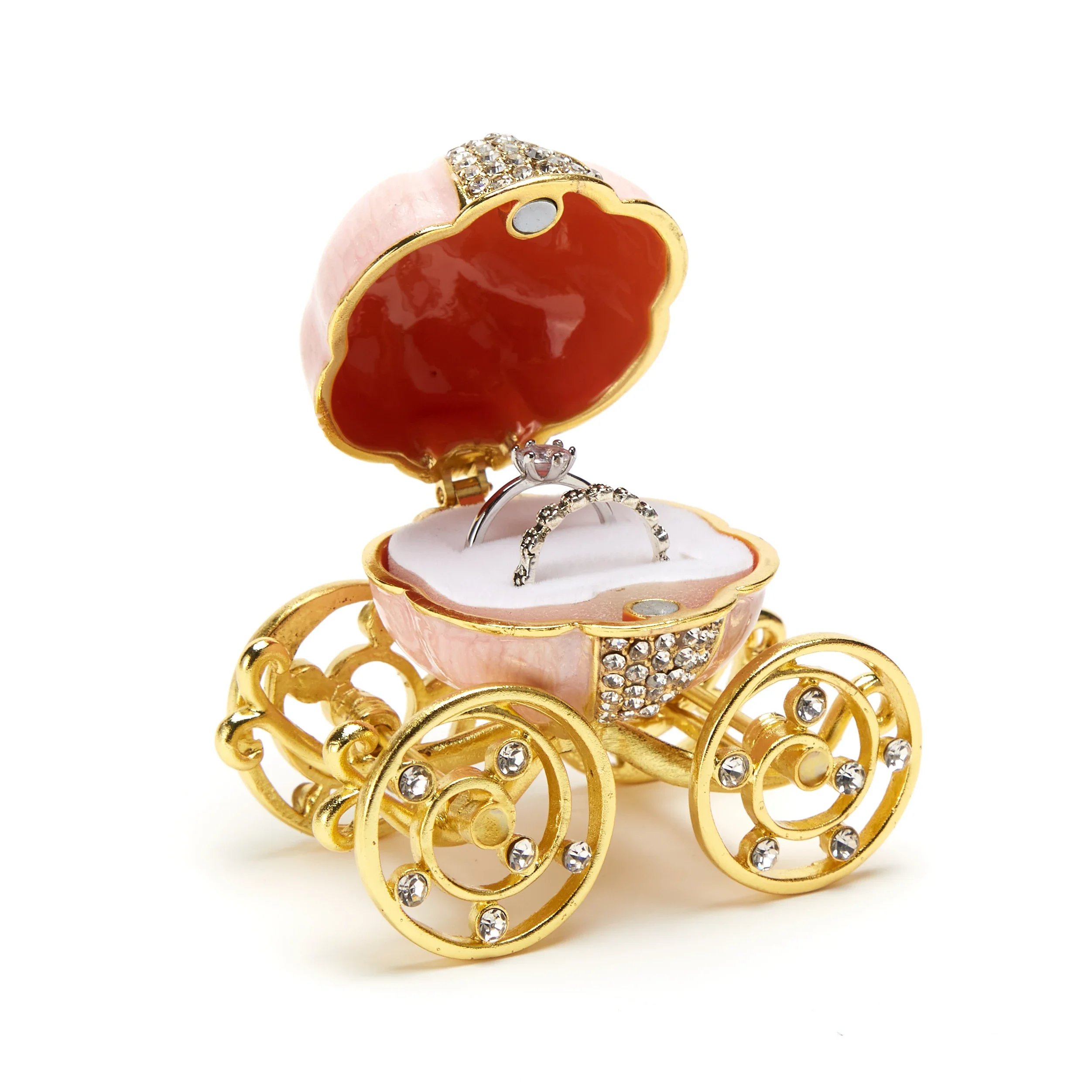 Luxury Pumpkin Car Jewelry Box Vintage Beautifully Inlay Crystal Enamel Trinket Box for Ring Necklace Christmas Present Set