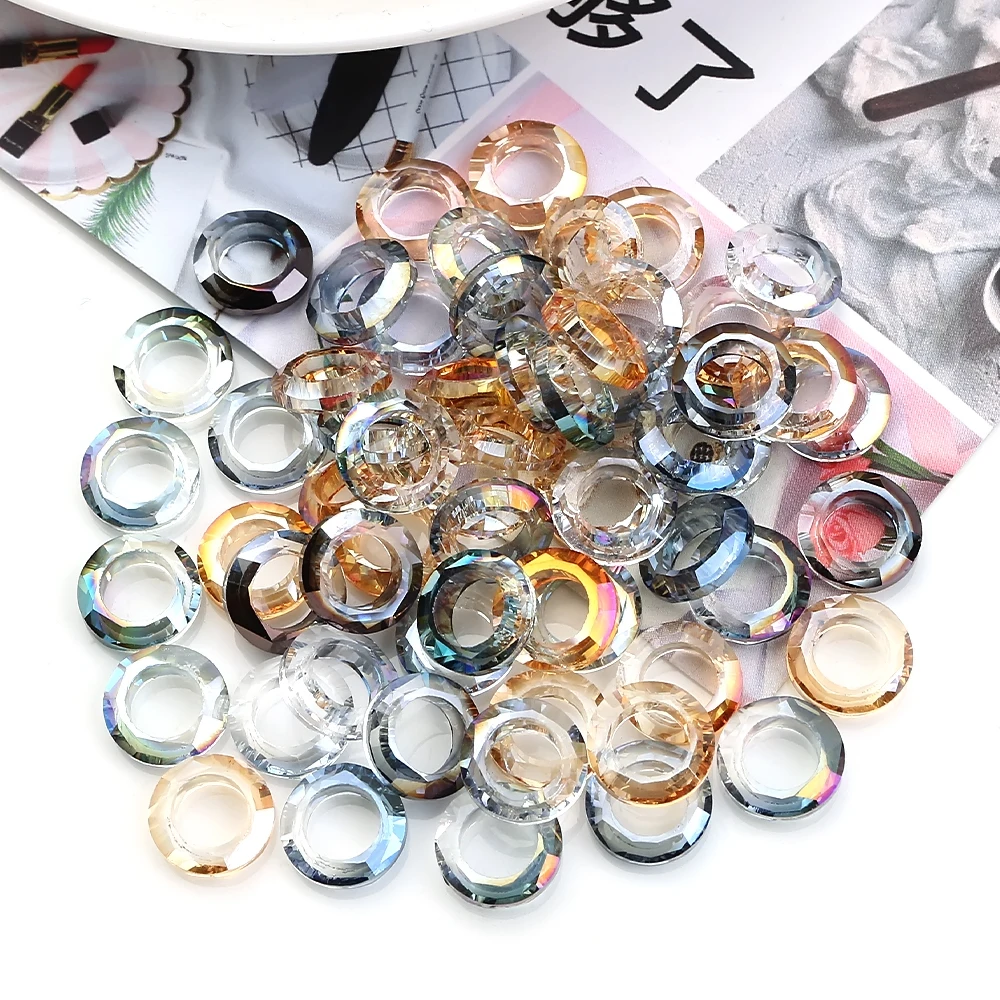 

30 Pcs Large Hole Bead 10mm Hollow Angle Ring Crystal Glass round Spacer Beads for DIY Jewelry Making Earring Accessories
