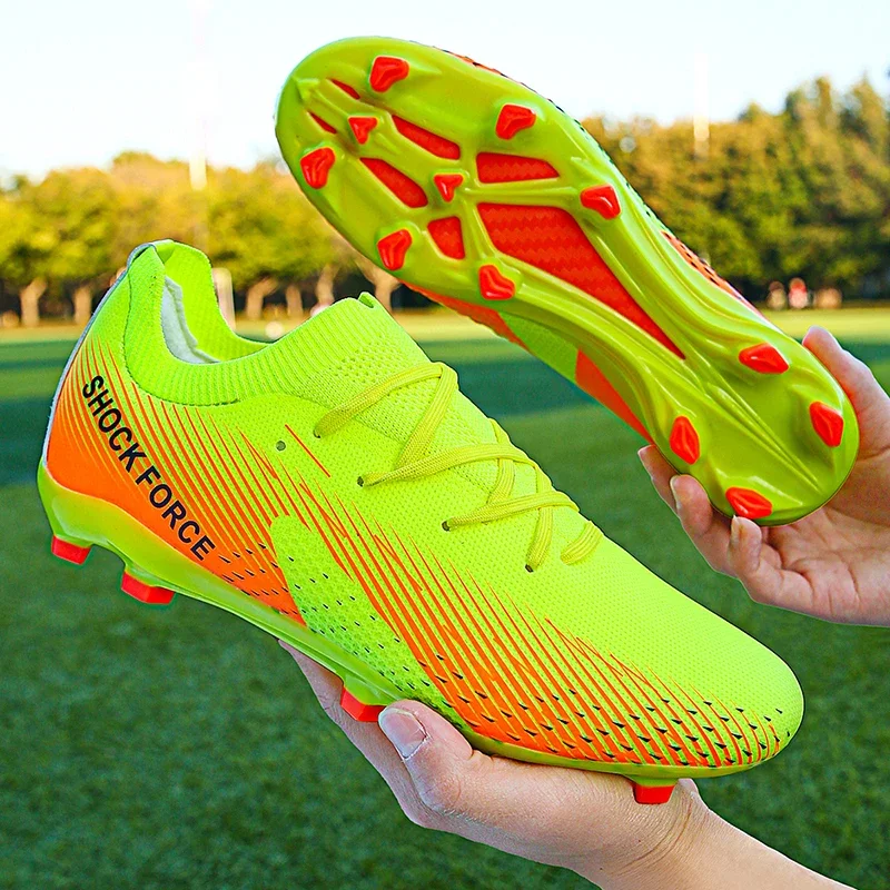 

Men's Soccer Shoes FG Non-Slip Turf Soccer Cleats Lace Up Training Shoe Soft Ultralight Sneaker High Quality Football Boot 35-45