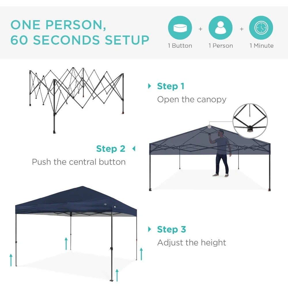 10x10ft 1-Person Setup Pop Up Canopy Tent Instant Portable Shelter w/ 1-Button Push, Straight Legs, Wheeled Carry Case, Stakes