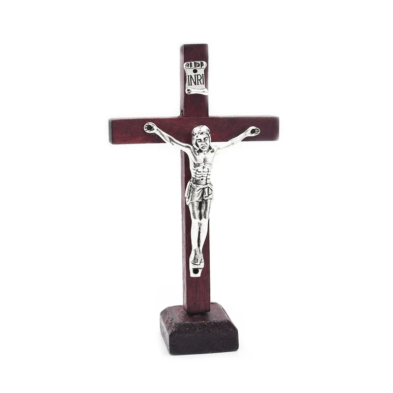 Table Wooden Catholic Jesus for Cross with Stand Vintage Religious Christian Standing Crucifix Church Home Shelf Tabletop Gifts