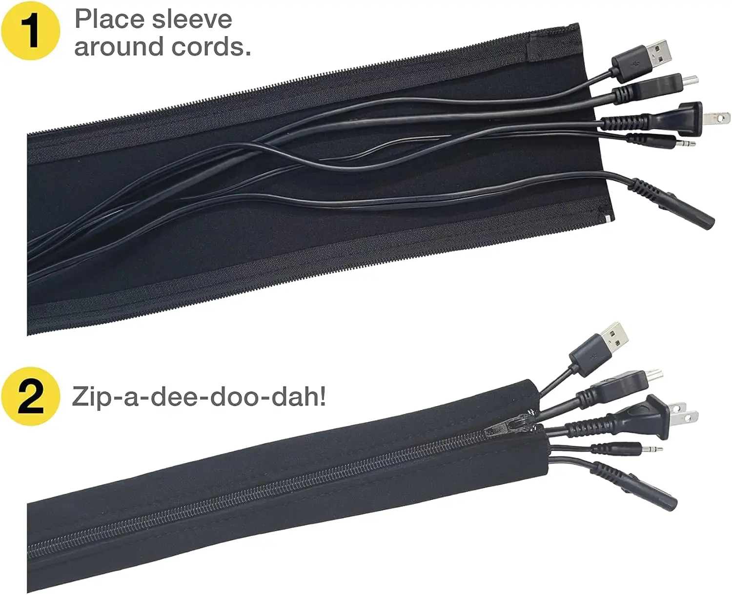 Zipper Cable Sleeve Cord Organizer with Zippers Cables Protector for PC Computer TV Cord Management Wrap Cover Wire Organizers
