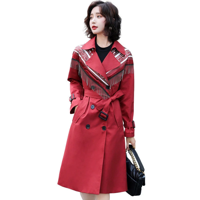 

Women's High-End Windbreaker NiceNew Female Spring Autumn Long Trench Coat Double Breasted Belt Fashion Women's Coat C1193