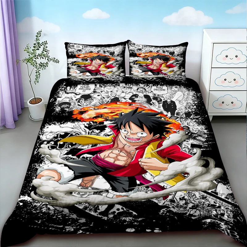 Luffy 3pcs Duvet Cover Set One Piece Cartoon Bedding Set Luffy Breathable Quilt Cover Queen King Size for Bedroom Decor - view 6