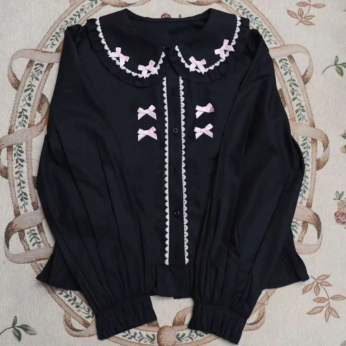 

Long Sleeved Lolita Doll Collar Рубашка Blusas Mujer De Moda Black Shirts & Blouses Fairy Japanese Kawaii Cuteore