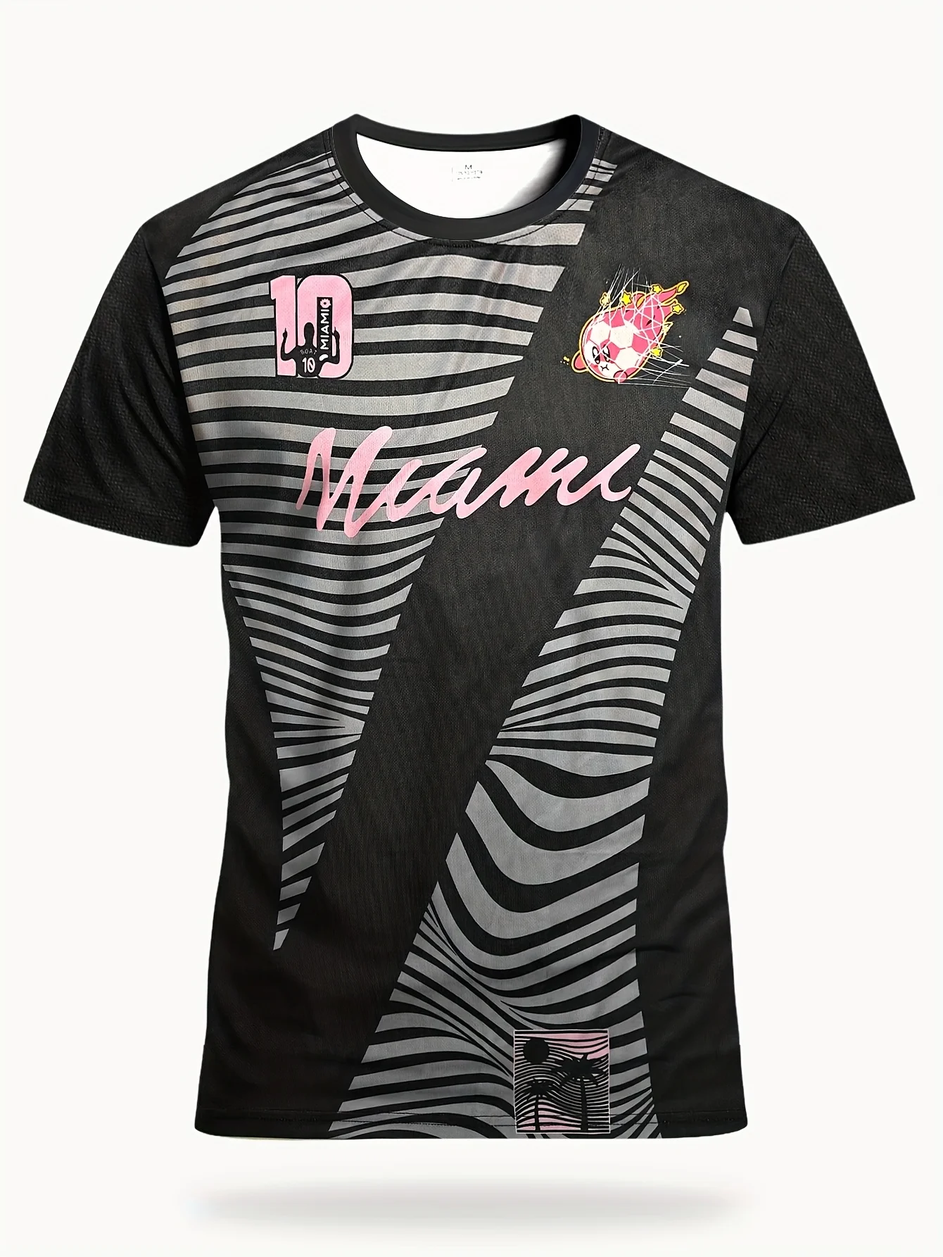 American Style Miami International Mens Football Shirt Short Sleeve Round Neck Comfortable Sports Tee for Daily Casual Wear
