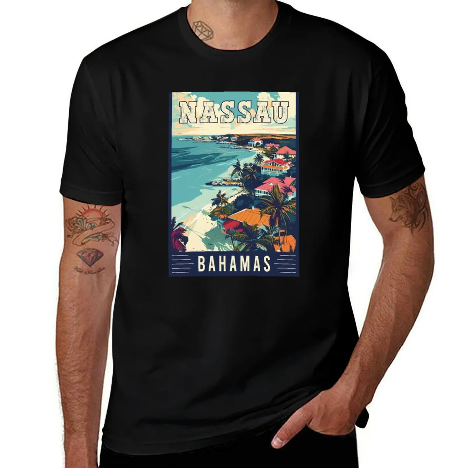 Nassau Bahamas Tropical Island Paradise Travel Art T-Shirt Casual Street Style Short Sleeve Tee T-Shirt