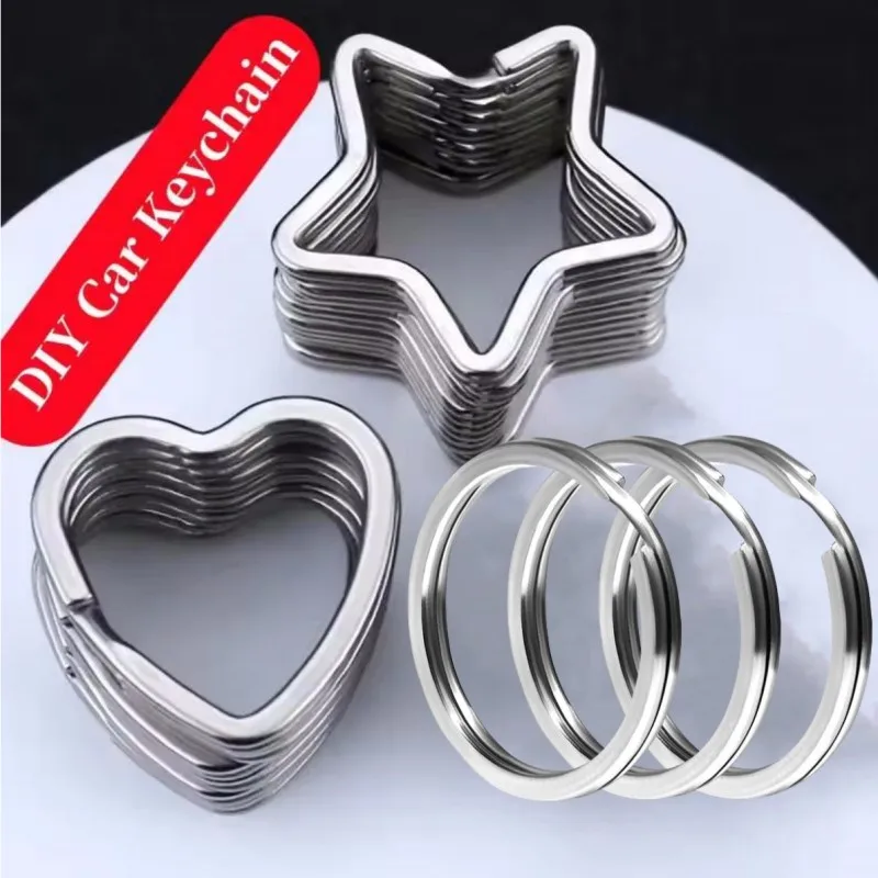 5/15pcs Stainless Steel Keychain Set, DIY Car Keychain Accessories, Star, Heart, And Flower Shaped Keychain Set