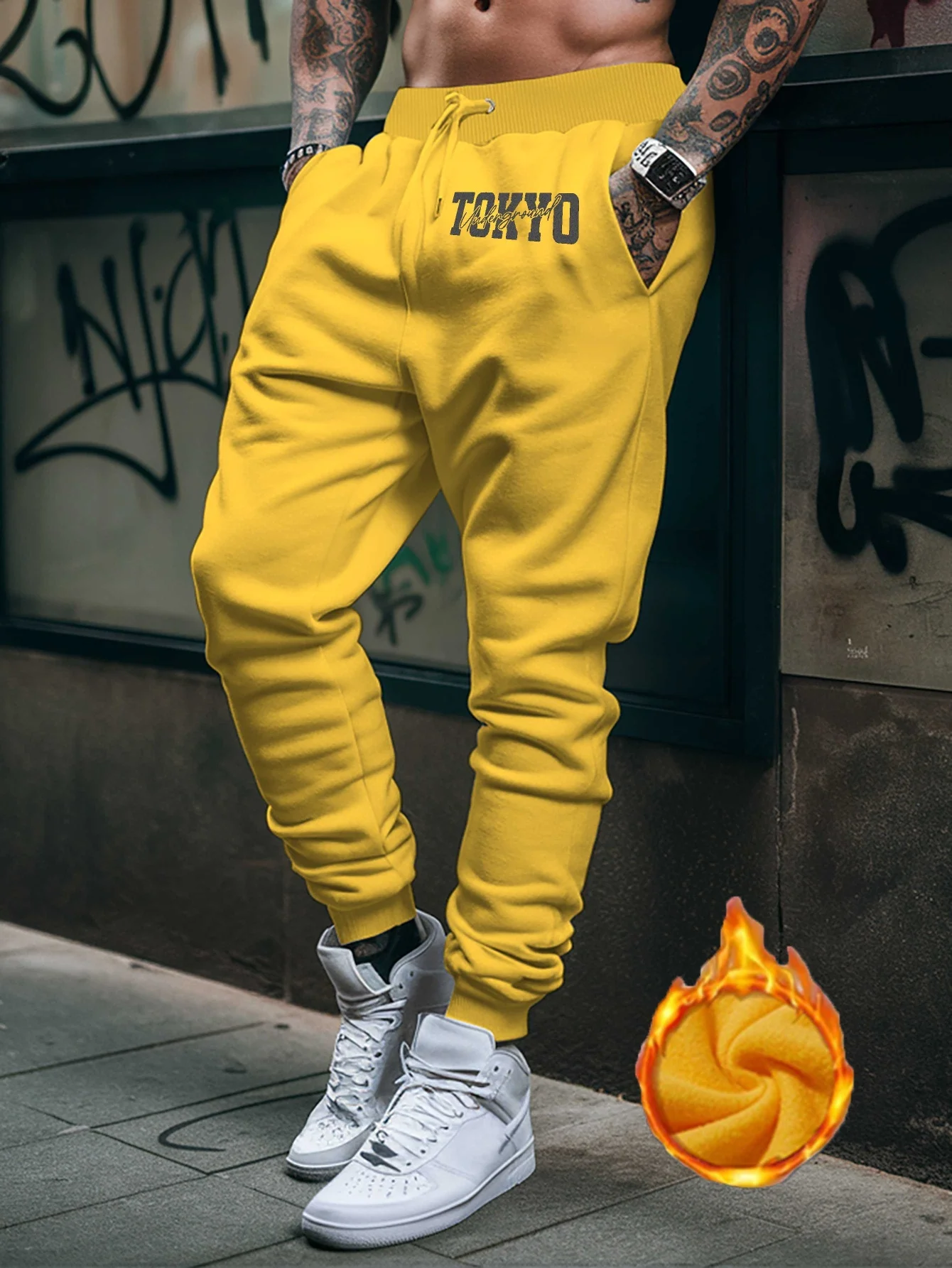 Citytinged Tokyo Urban Layered Font Text Graphic Print Stylish Tapered Men Sweatpants Hip Hop Sports Jogger Trousers
