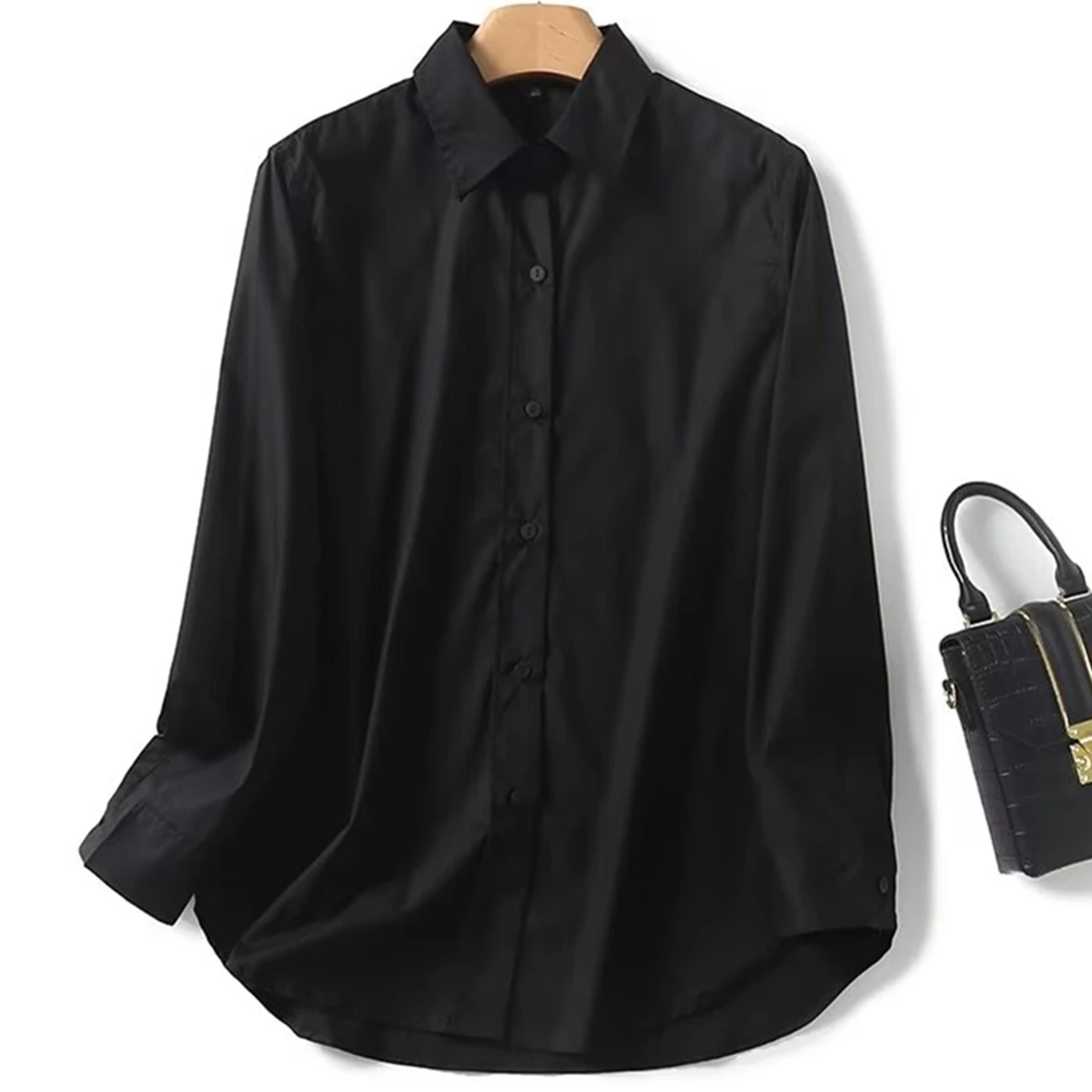 

Jenny&Dave Color Long Sleeve Casual Blouse Tops Fashion Ladies Nordic Minimalist Shirt For Women Black Shirt Women