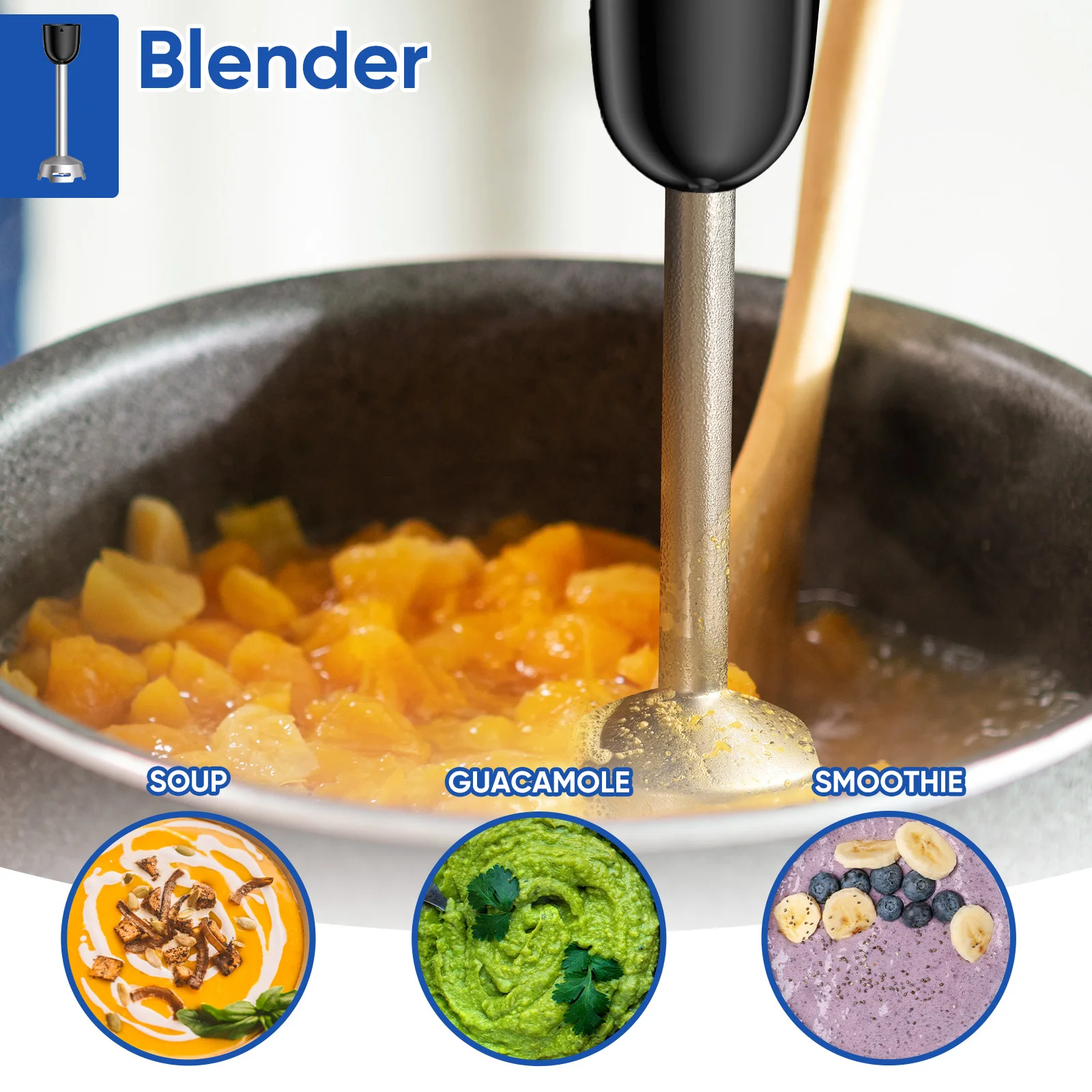 خلاط يدوي BioloMix 3 في 1 مع شفرات شحذ من الفولاذ المقاوم للصدأ وخفق رغوة الحليب لعصائر طعام الأطفال