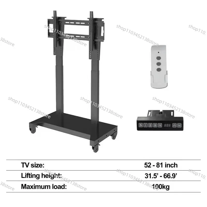 Modern Motorized TV Trolley Metal Height Adjustable Movable TV Cart with Wheels Remote Control Stand for Home Theater