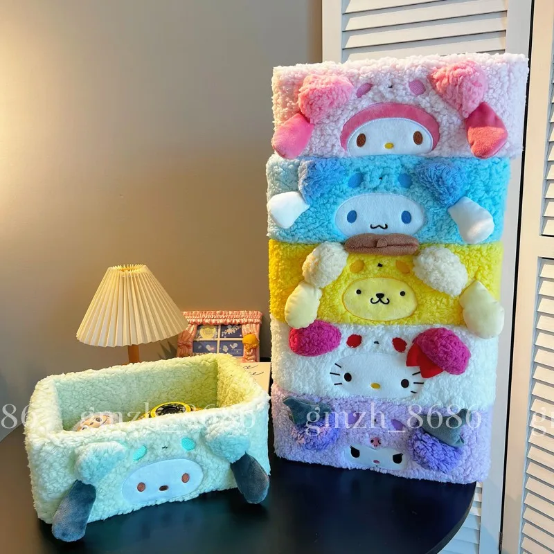 Sanrio My Melody Cinnamoroll Kuromi Hello Kitty Plüsch-Aufbewahrungsbox, Desktop-Unordnung, Sortierbox, Aufbewahrung und Aufbewahrungsbox für Hautpflege