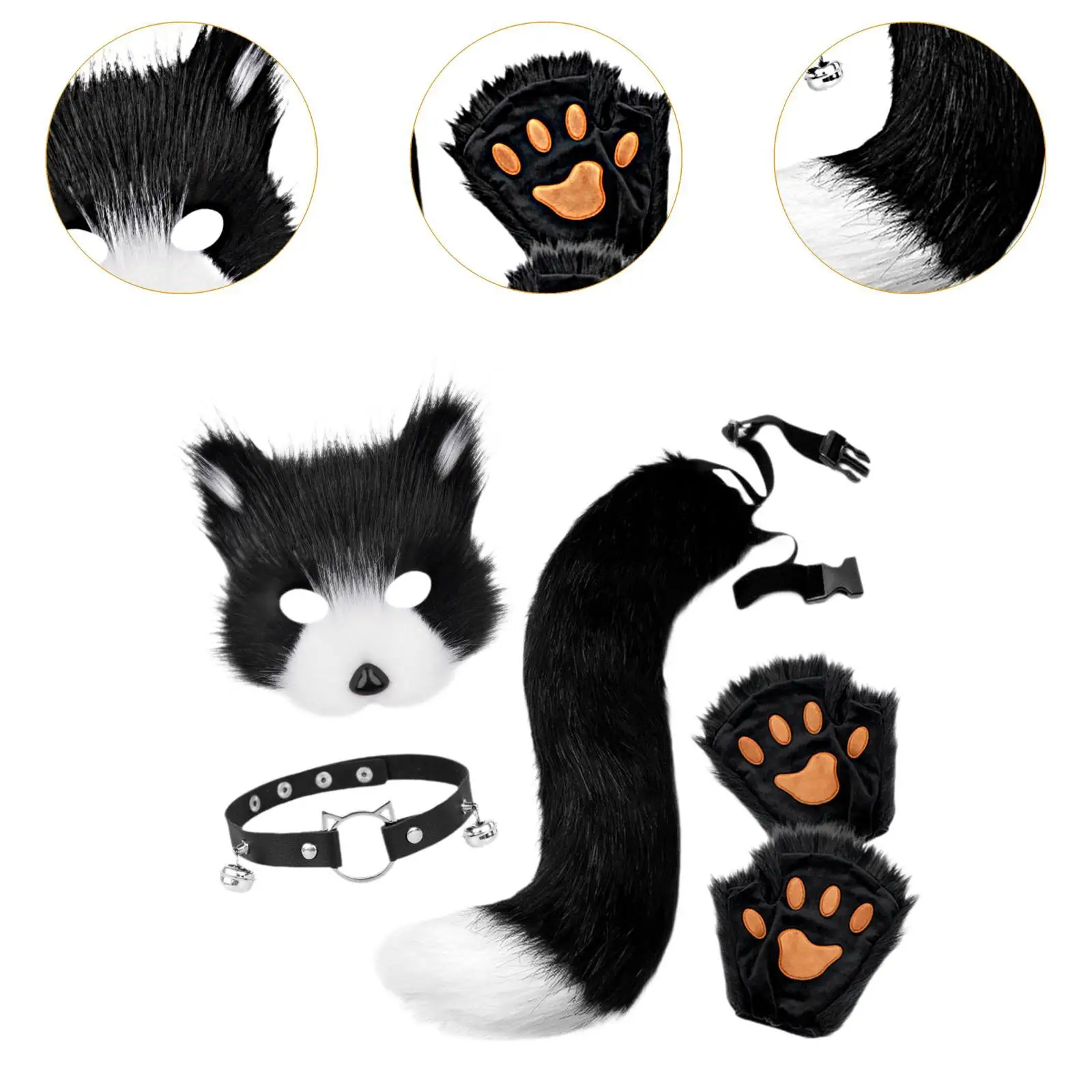طقم إكسسوارات تنكرية بياقة على شكل حيوان وذيل، حفلات لطيفة للهالوين