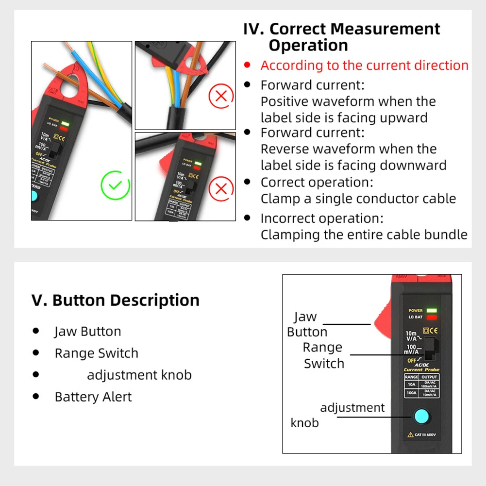 Black Smart Clamp Meter Non-Contact Tester ABS Material Construction Up To 100A Capacity For Oscilloscope Brands