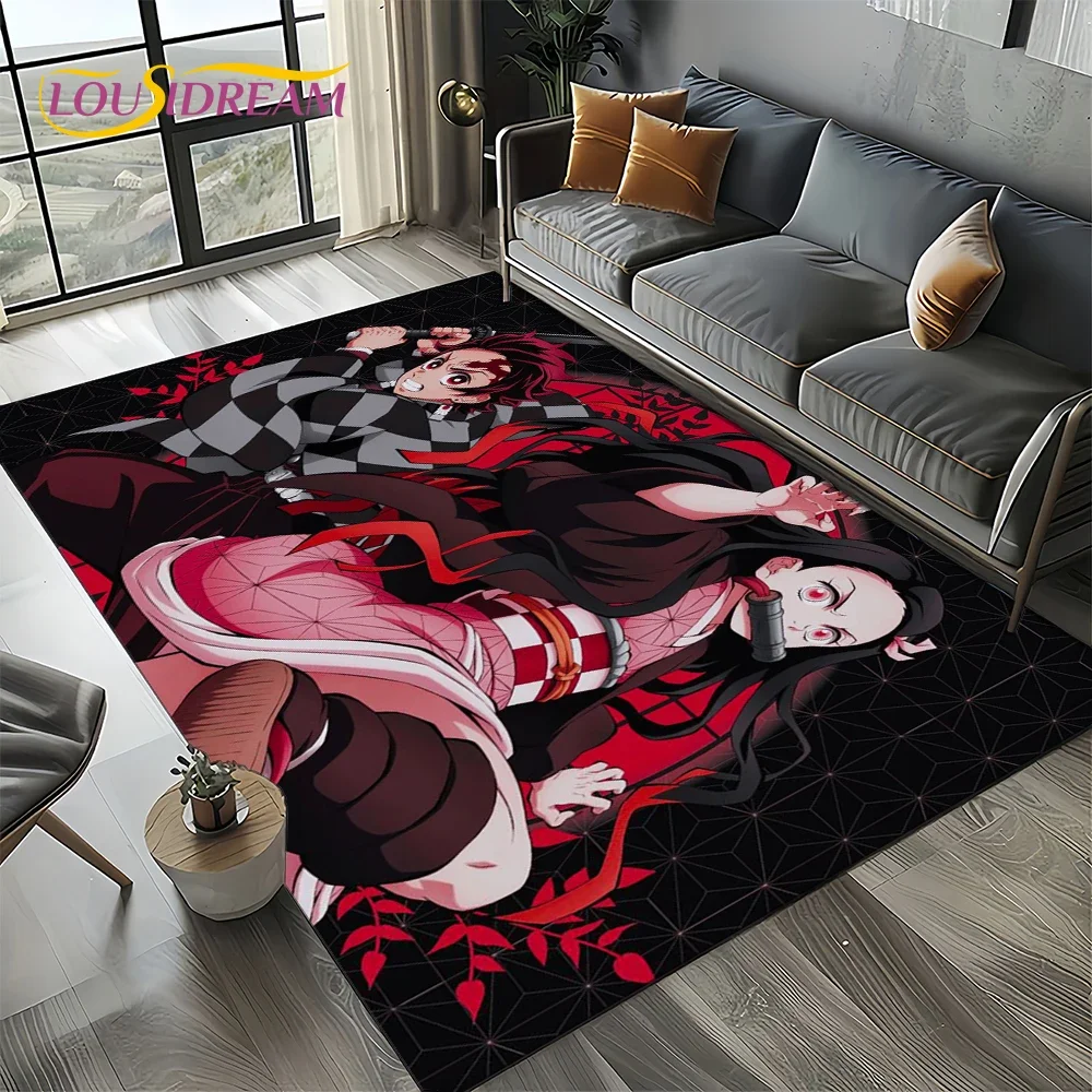 Cartoon Demon S-Slayer Anime Kamado Nezuko Tanjirou Carpet Rug for Living Room Bedroom Home Sofa Decoration,Non-slip Floor Mat