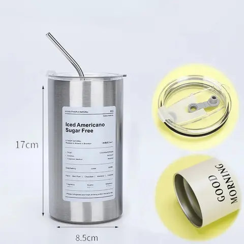 600ML Stainless Steel Insulated Cup with Straw Double-Layer Reusable Tumbler for Iced Americano Coffee Water Portable Travel Mug
