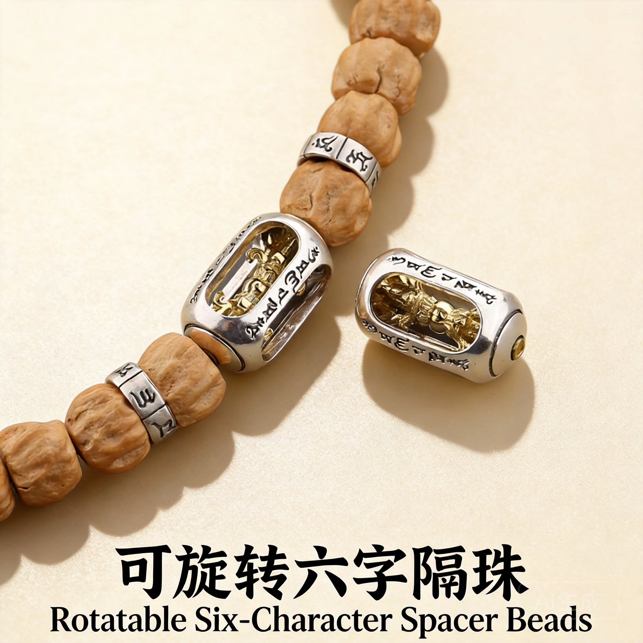 Chinese Style Lucky Rotatable Six True Words Mantra Spacer Beads Feng Shui Blessing Wealth Attracting Jewelry Accessories For