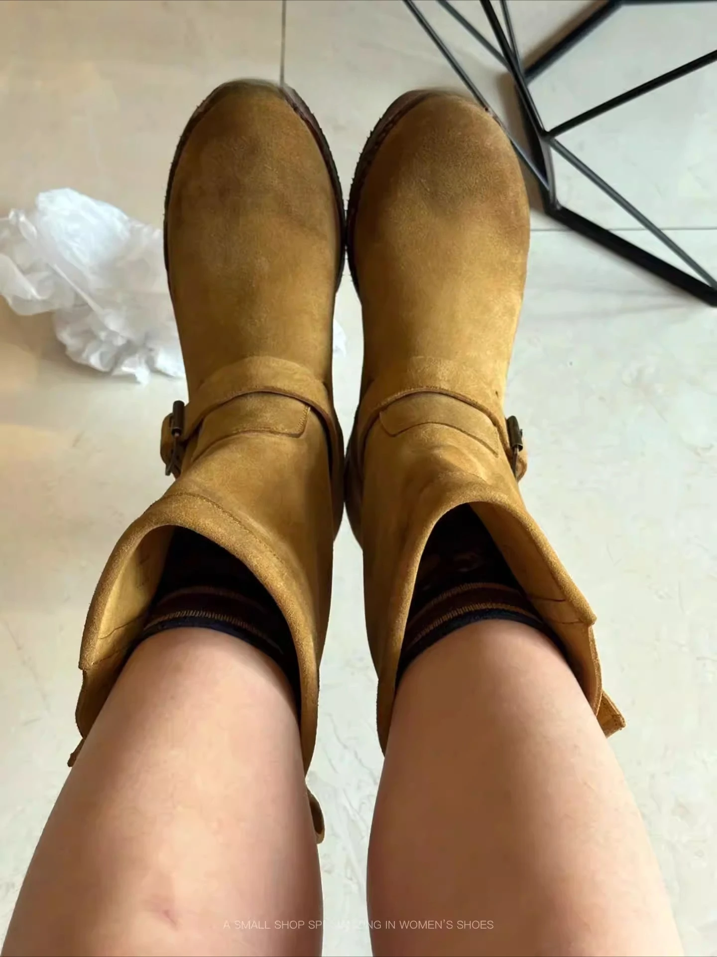 Handmade Vintage Khaki Suede Work Boots Men and Women Engineer Ort Shoes American Retro Motorcycle Boot Faded Mid-Calf Boot