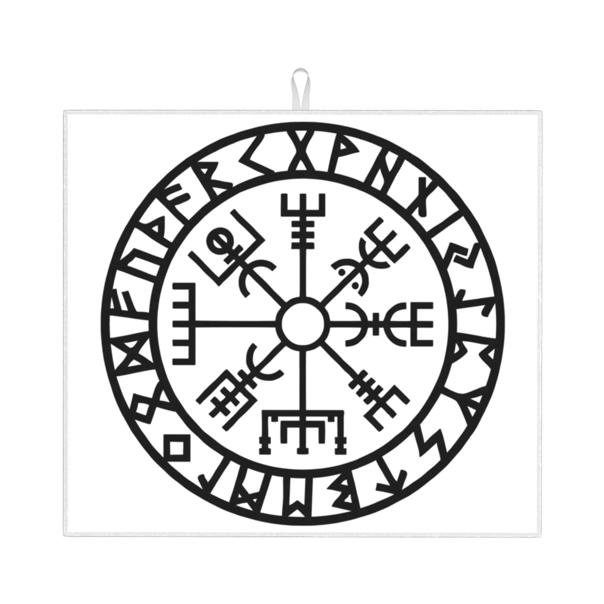 Vegvisir Futhark Runes Navigator Viking Non Slip Kitchen Counter Protector Mat Barware Tableware Reusable Drying Mat For Kitchen