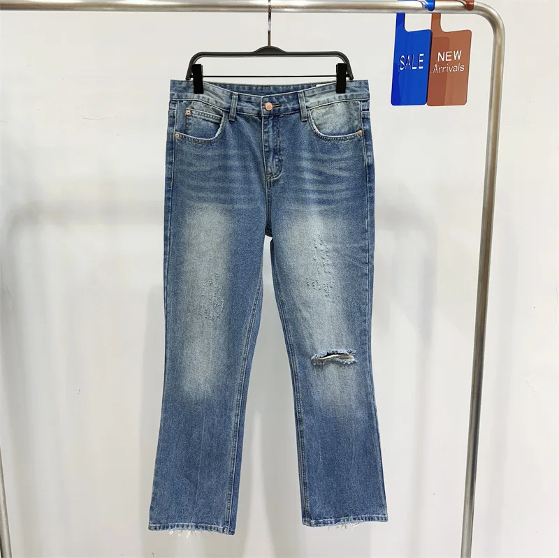 

Faionable Waed Denim Jeans Men's Spring Summer Straight Leg Floor-Length Bell Bot Casual Urban Sle Youth Jeans