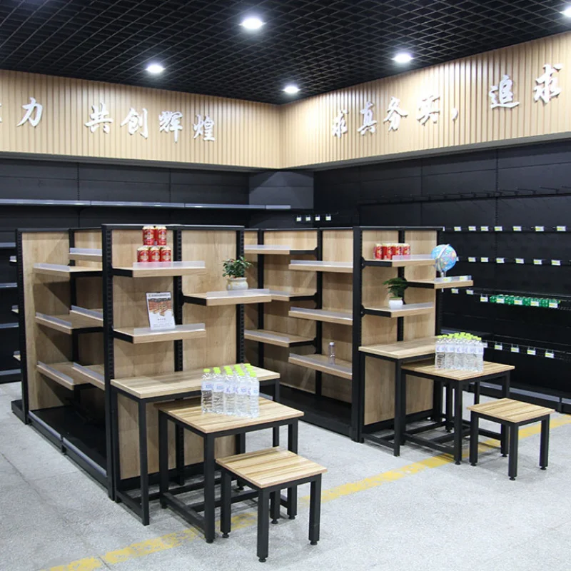 custom.New Exhibition Booth Metal Frame Shelf Shop Shopping Mall Steel Shelves Wooden Display Racks