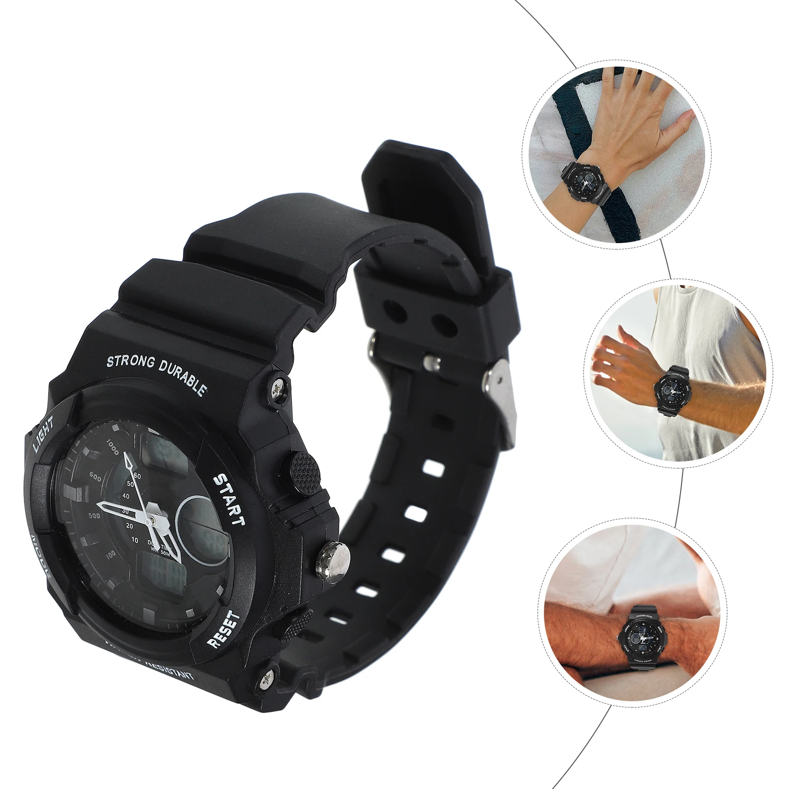 

Quartz Electronic Watch Men Sports LED Digital Dual Time Display Date Week Stopwatch Alarm Waterproof Rubber Band Outdoor Travel