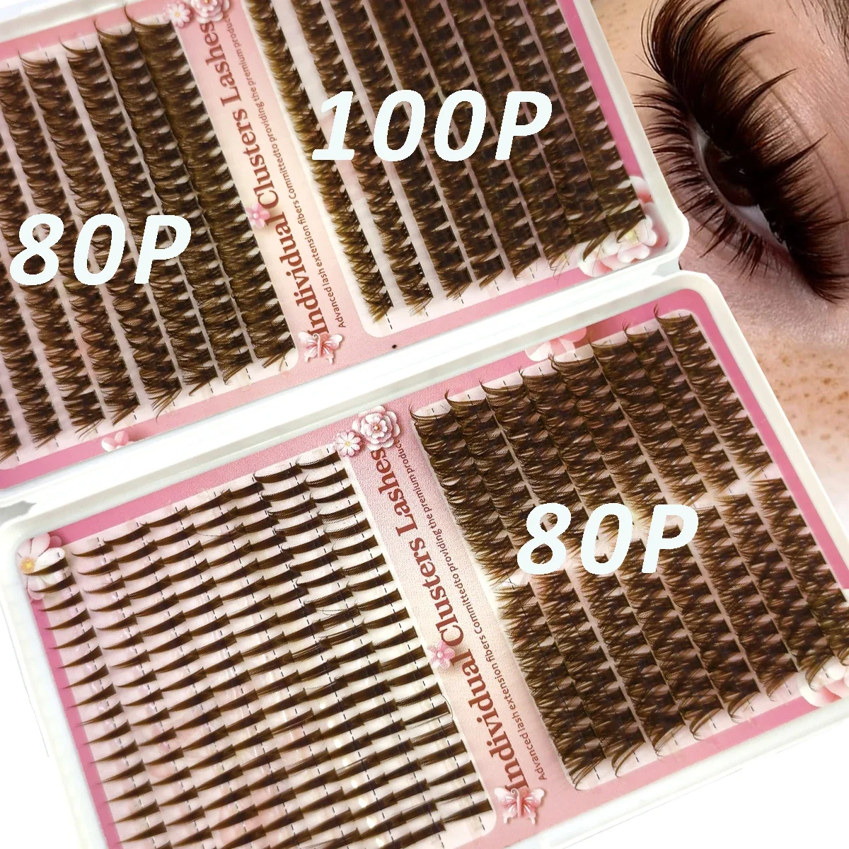 AMSDCN 32rows 80P100P Naturally Brown Eyelash Clusters Spikes Faux Cils Eyelash Extensions Wispy Lashes