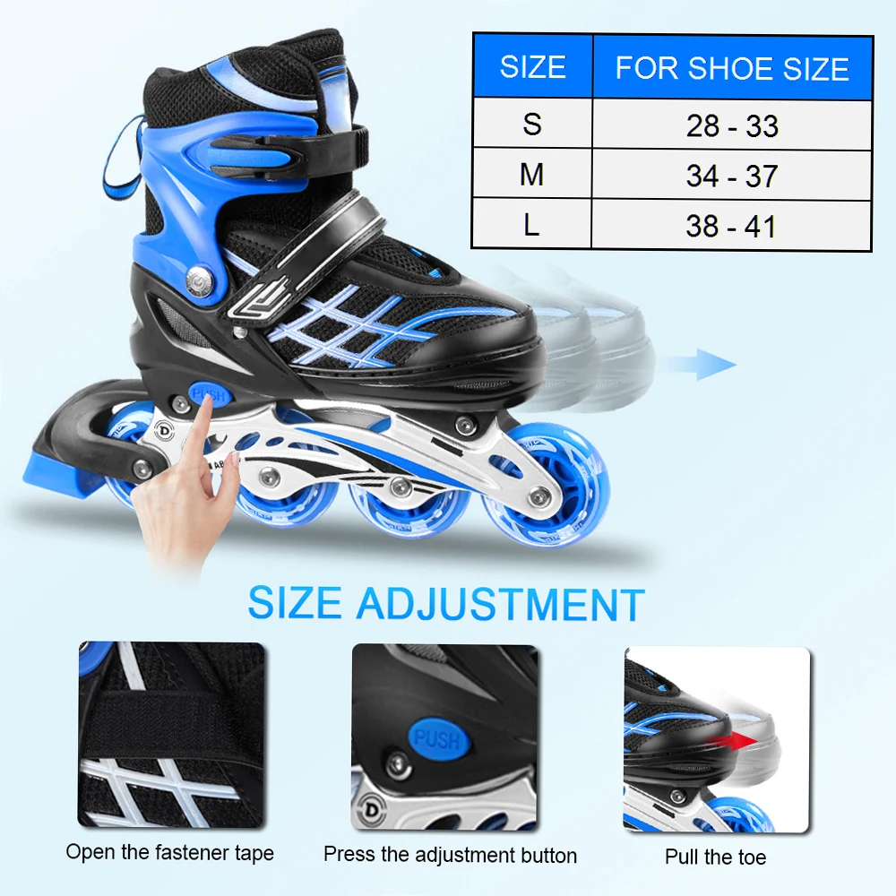 Adjustable Size Inline Skates Shoes For Kids Boy Girl PU Flashing 4 Wheels Roller Skates Children Roller Skating Sneakers Boots