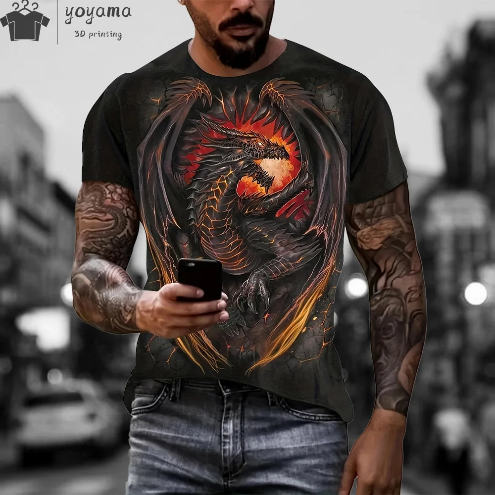 Summer Designer Clothes Men Short Sleeve Tee Tee Shirt Men Designer Clothes Dragon Print Clothes Men O-Neck Oversized T-shirt