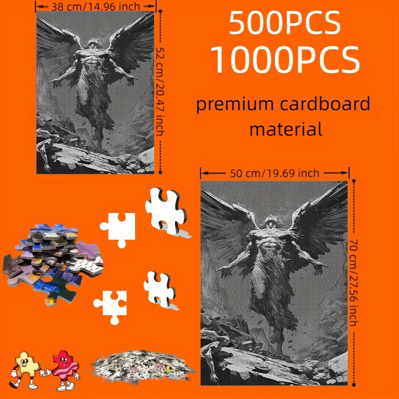 Monochromes Puzzle mit gefallenen Engeln in einer Ruinszene, Puzzle für Erwachsene, dunkles Fantasy-Thema, geistiges Spiel, Heim- und Freizeit-Dekorationspuzzle, T