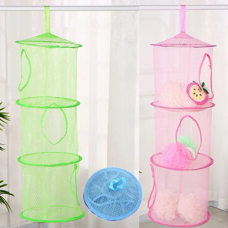1PC Net Hanging Multi-layer Storage Hanging Cage Cylindrical Storage Hanging Bag Wall Door Closet Organizers Kid Toy Basket