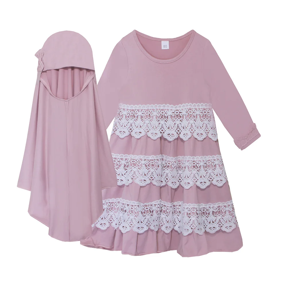 Enfants filles Khimar Djellaba Eid Ramadan Islam enfants vêtements dubaï Abaya turquie caftan musulman Hijab robe prière vêtement 2 pièces