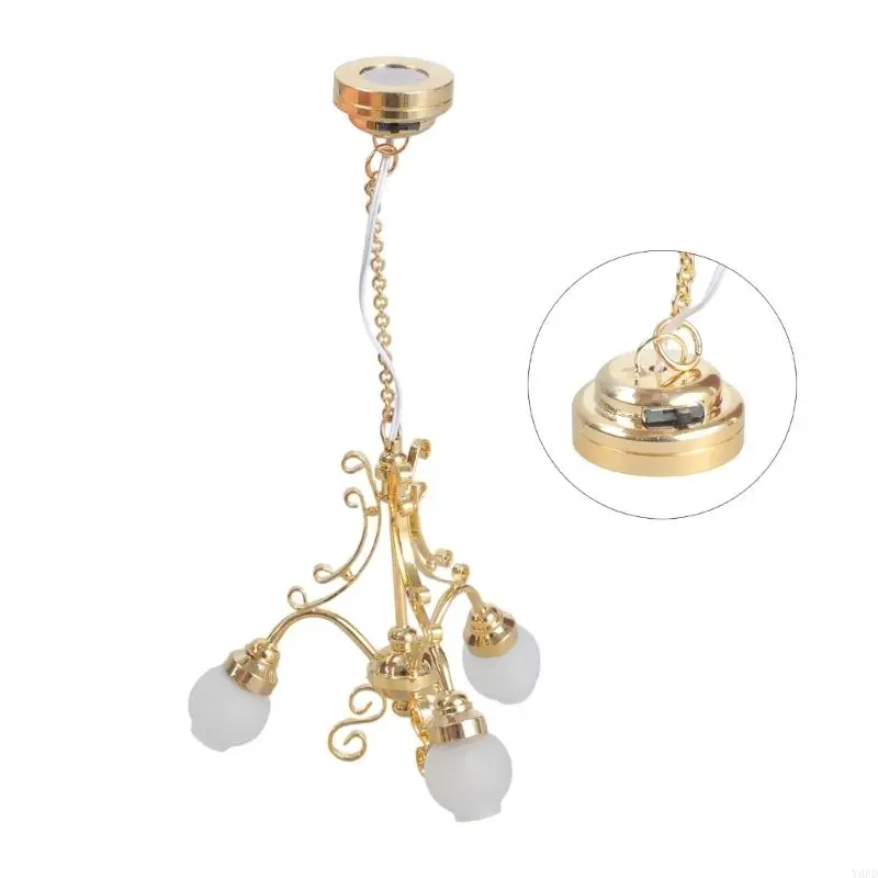 Y88D 샹들리에 침실 천장 램프 미니어처 가구 모델 인형 주택 액세서리 현실적인 조명 장난감 플레이 세트 1:12