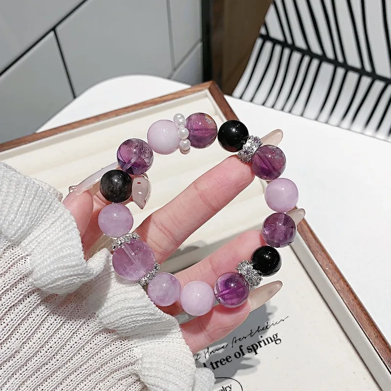 Natural Amethyst Purple Mica Bracelets Women Large Particle Rose Quartz Beaded Bracelets Unique Crystal Jewelry Gifts