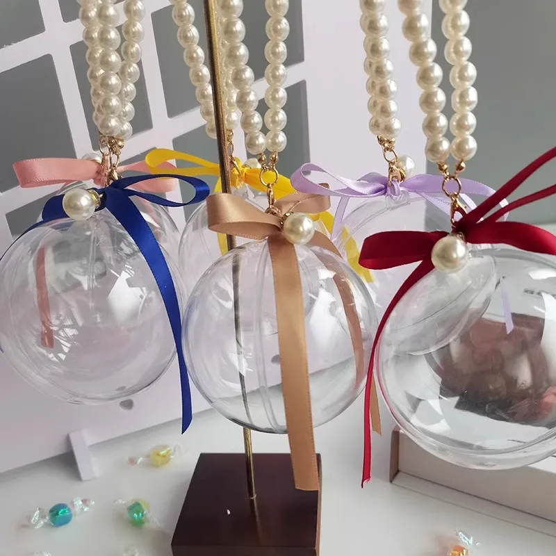 

20/30Pcs Acrylic Plastic Gift Box Pearl Handle Round Crystal Ball Candy Packaging Wedding Baby Shower Party Favors Supplies