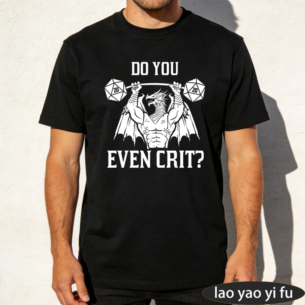 Funny Gym Dragon with D20 Dice Barbell Print T-Shirt Men's Do You Even Crit RPG Fitness Streetwear DUNGEONS DRAGONS Shirt
