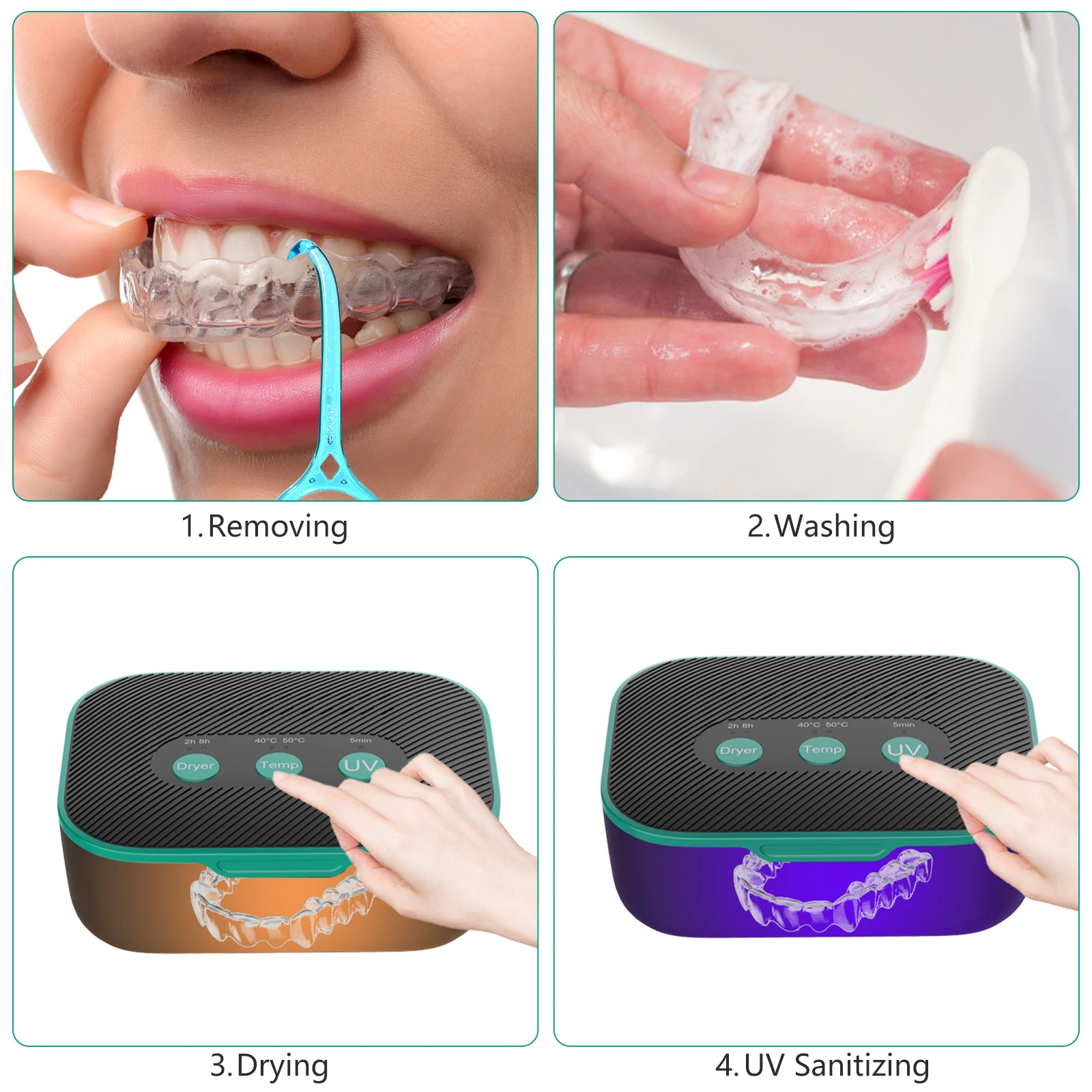 Multifunctional Dryer Retainer Case Dental Braces Cleaner Box Aligner Storage Vent Holder Mouth Guard Dehumidifier with Temp Uv