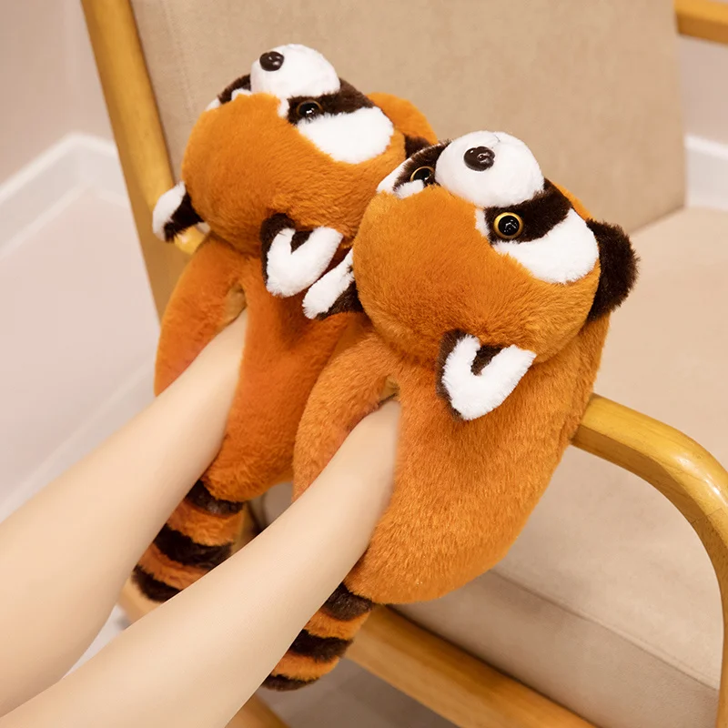 Red Panda Plush Slippers Fox Orange Stuffed House Shoes Women Men