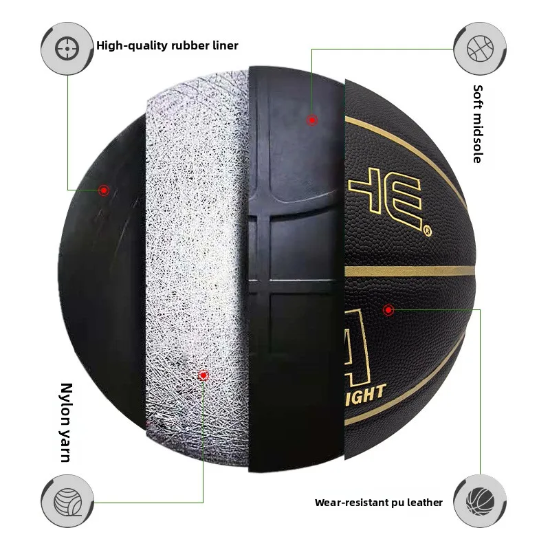 

Black Gold Basketball Official Size 7 Composite Leather For Men's and Women's Outdoor Indoor Durable Training Ball High Quality